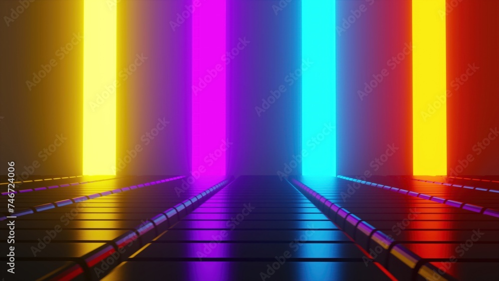 Aufkleber black grid cubes with neon lines. computer generated 3d render