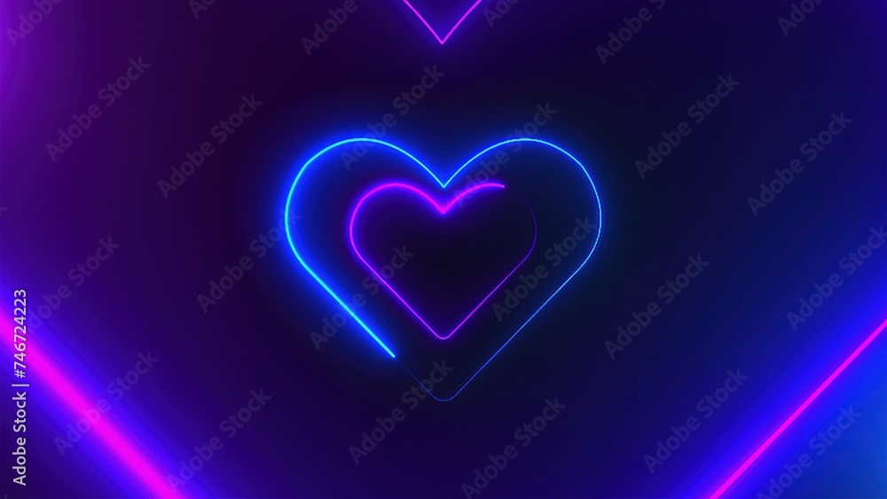 Poster heart neon tunnel. computer generated 3d render