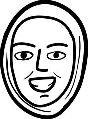 Character smiling woman different age and ethnicity. Young and aged, diverse. Vector outline illustration, linear, thin line, hand drawn sketch, doodle 