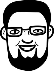 Character smiling man different age and ethnicity. Young and aged, diverse. Vector outline illustration, linear, thin line, hand drawn sketch, doodle 