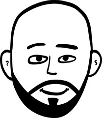 Character smiling man different age and ethnicity. Young and aged, diverse. Vector outline illustration, linear, thin line, hand drawn sketch, doodle 