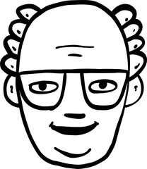 Character smiling man different age and ethnicity. Young and aged, diverse. Vector outline illustration, linear, thin line, hand drawn sketch, doodle 