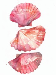 Two Pink Seashells on White Background. Printable Wall Art.