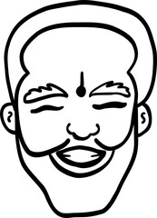Character smiling Indian man different age and ethnicity. Young and aged, diverse. Vector outline illustration, linear, thin line, hand drawn sketch, doodle 