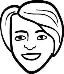 Character smiling woman different age and ethnicity. Young and aged, shirt hair, diverse. Vector outline illustration, linear, thin line, hand drawn sketch, doodle 