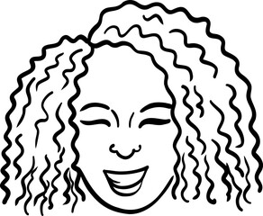 Character smiling woman. Afro American,young and aged. Vector outline illustration, linear, thin line, hand drawn sketch, doodle 