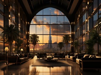 emirate, in the style of atmosphere of dreamlike quality, sensory experience, desertwave, tondo, luxurious, vintage modernism, majestic ports - obrazy, fototapety, plakaty