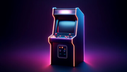 Single Arcade Game Unit with Vibrant Neon Lighting