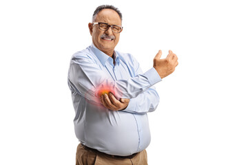 Mature man suffering from pain in the elbow