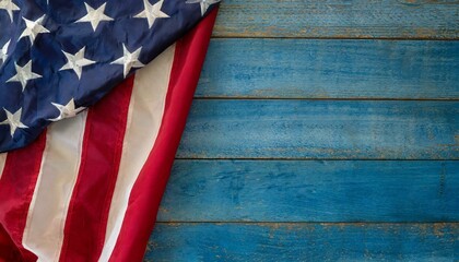 American flag on rustic royal blue wood background