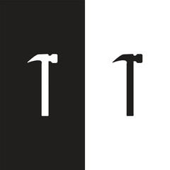 Hammer icon. Black, minimalist icon isolated on white background. Hammer simple silhouette. Web site page and mobile app design vector element.
