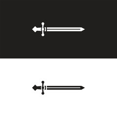 Swords in flat style and silhouettes isolated on white background. Icon set of ancient swords. Vector illustration. Medieval swords. Japanese sword katana. Military sword ancient weapon design silhoue