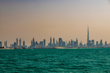 Majestic Dubai Skyline Overlooking the Arabian Sea with Burj Khalifa Standing Tall