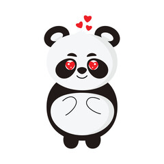 Cute cartoon panda with hearts.