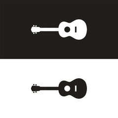 Acoustic Guitar Icon on Black and White Vector Backgrounds
