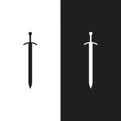 Swords in flat style and silhouettes isolated on white background. Icon set of ancient swords. Vector illustration. Medieval swords. Japanese sword katana. Military sword ancient weapon design silhoue