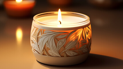 Obraz na płótnie Canvas Scented candle mockup, warm aesthetic composition
