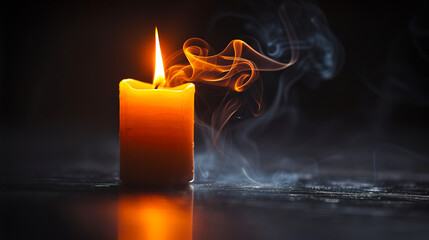 Smoke spiraling up from a recently snuffed candle.  - obrazy, fototapety, plakaty