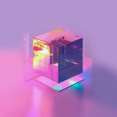 Minimalist holographic, solid glitch, gradient cube abstract wallpaper 
