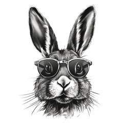 Portrait Rabbit black and white with glasses, drawn