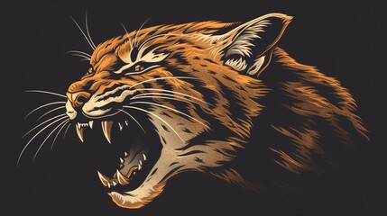 A ferocious wildcat logo baring its teeth in a silent snarl, embodying primal instincts and predatory prowess.  generative AI