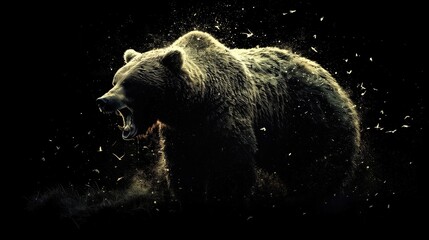 A menacing grizzly bear logo emerging from the darkness of a forest, embodying raw strength and ferocity generated AI