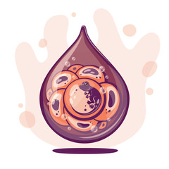 Frog eggs in a drop of water. Tadpole. Vector illustration on the theme of ecology, environmental protection. Handdrawn, not AI