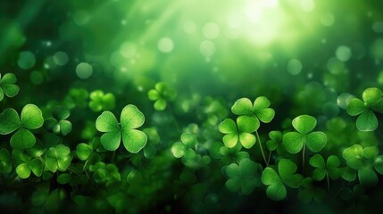 Ethereal Clovers Glowing with Bokeh Light on Verdant Backdrop
