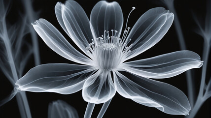 A Flower With A Black Background, X-Ray Photography, Detailed Scan, X-Ray Art