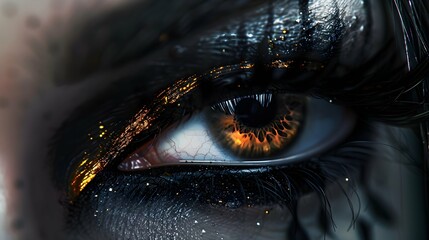 Beautiful female eye with dark gothic makeup. - obrazy, fototapety, plakaty