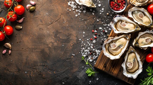 Exquisitely arranged oysters dish   high resolution hyperrealistic top view close up