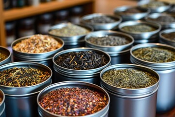 Fototapeta premium Assorted Loose Leaf Tea in Tins