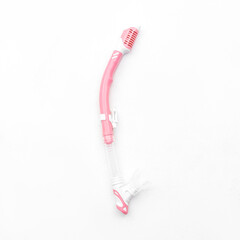 Pink snorkel for snorkeling and diving on white background