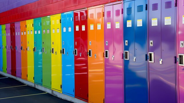 Rows of colorful school lockers