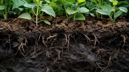 The root system of plants in the soil