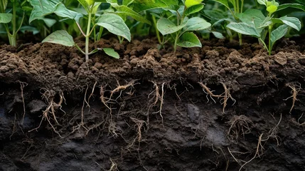 Plexiglas foto achterwand The root system of plants in the soil © Julia Jones