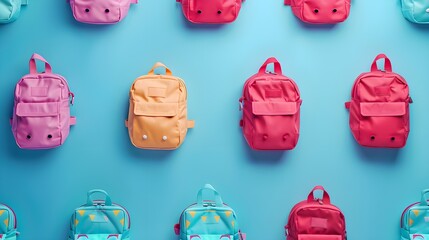 school backpacks on a blue background