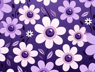 Purple simple groovy flowers seamless pattern illustration background  