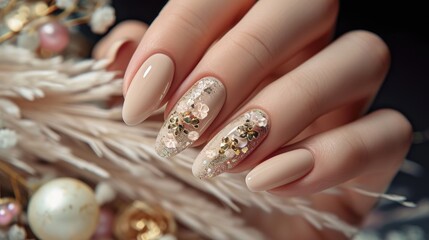 Beige Hand Nail Design Photos Advertising Nail Color