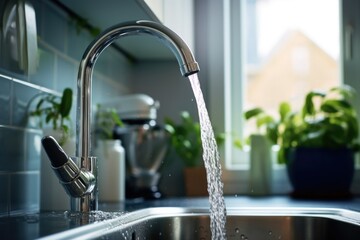 Water is pouring from the tap in the kitchen in the bathroom problems of lack of clean water