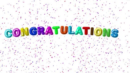 congratulation text animated colorful congratulation greeting balloon confetti background 4k looping