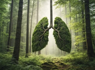 Green human lungs filled by fresh air in the forest - obrazy, fototapety, plakaty