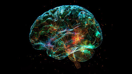 Obraz premium Idea and decision making concept, colored brain on black background