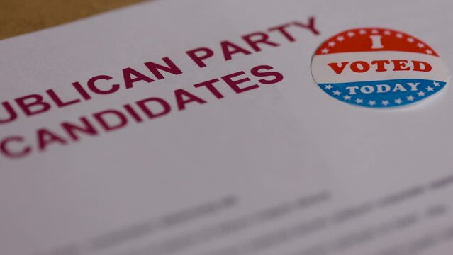 I voted sticker on a republican candidate form