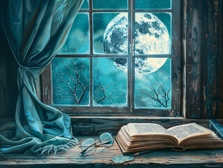 Book in moonlight