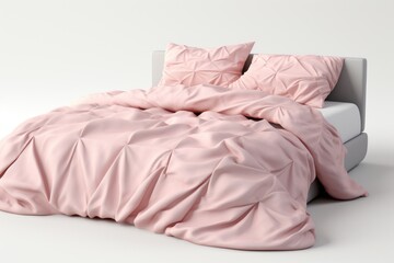 Fototapeta na wymiar A bed with pink bed linen with a blanket and pillows