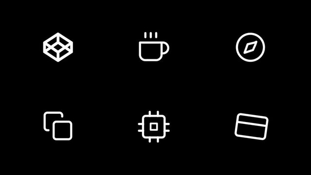 tea, coffee, compass, copy, cpu, card animated icon pack