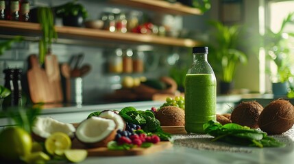 nutritionist is preparing a wellness smoothie using coconut water extracted from young coconuts.