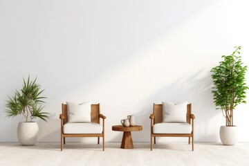 Minimalist living room, furniture, potted plant, minimalist background