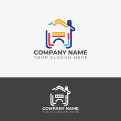A line art icon logo of a home with professional logo concept template